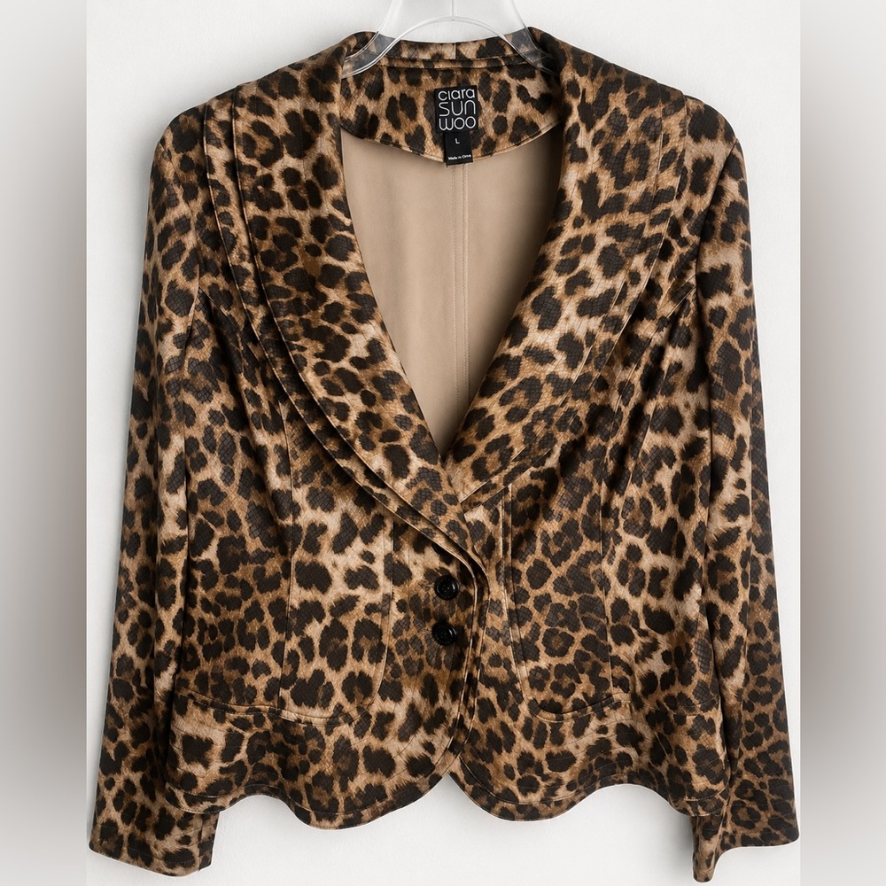Clara Sunwoo Leopard Print Liquid Leather Jacket L Mob Wife Glam